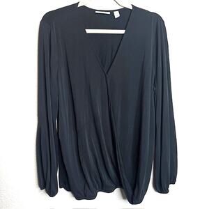 Susan Graver Black Sueded Jersey Faux Wrap Top Sz Large